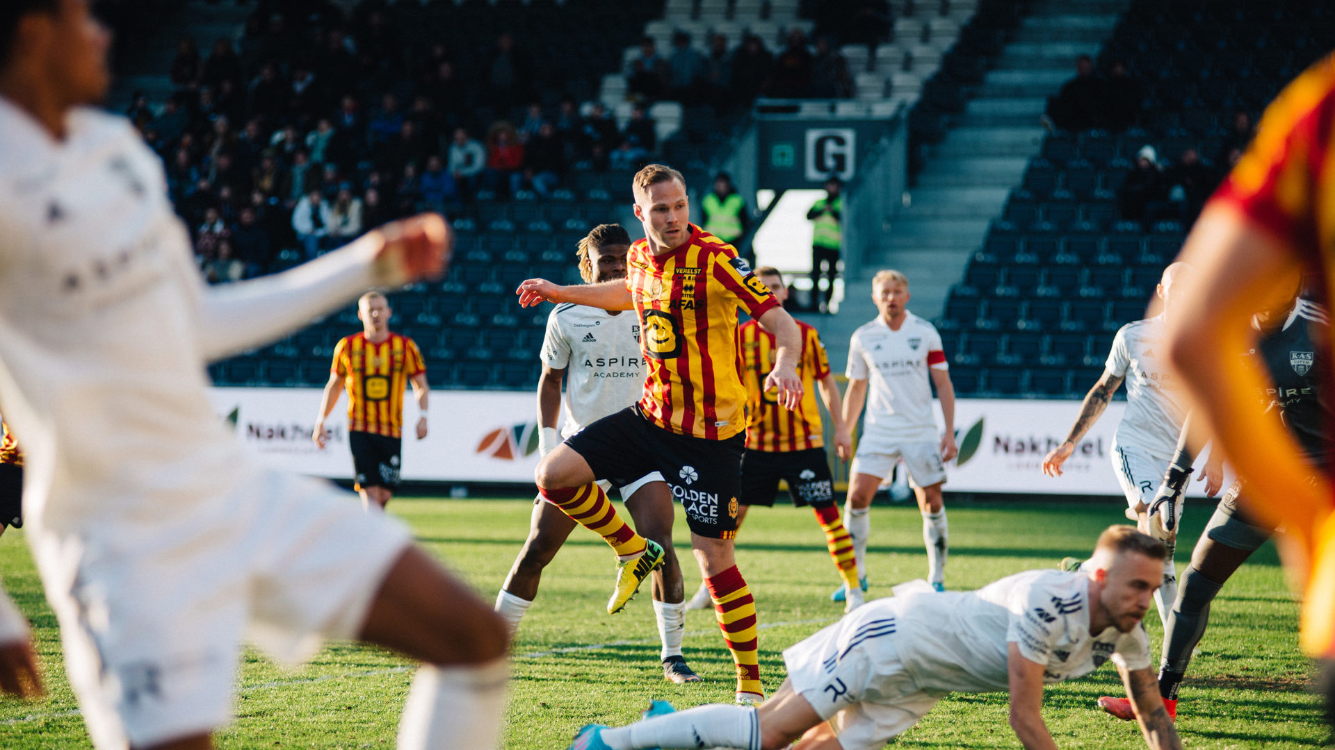 Gustav Engvall met een kans tegen KAS Eupen