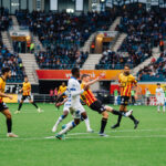 Rob Schoofs shooting at the goal in the KAA Gent - KV Mechelen game.