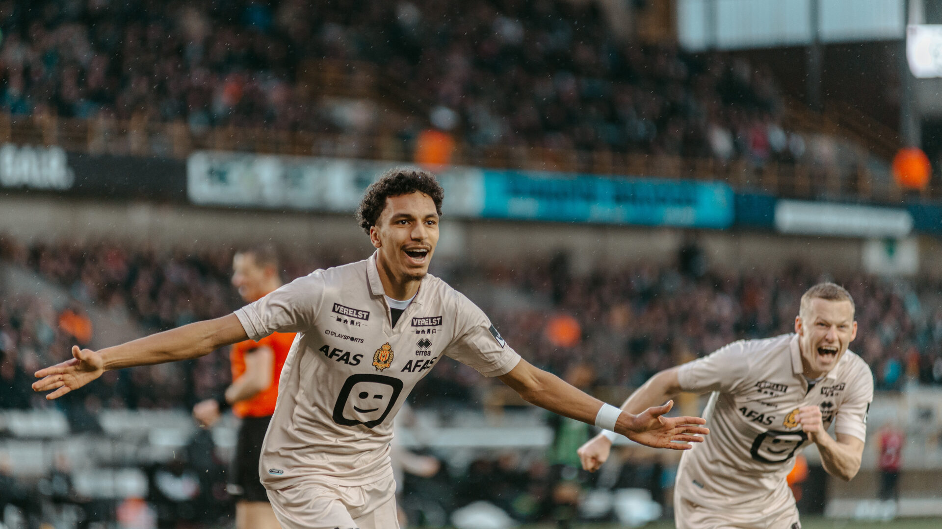 Bilal Bafdili from KV Mechelen celebrating after scoring a goal